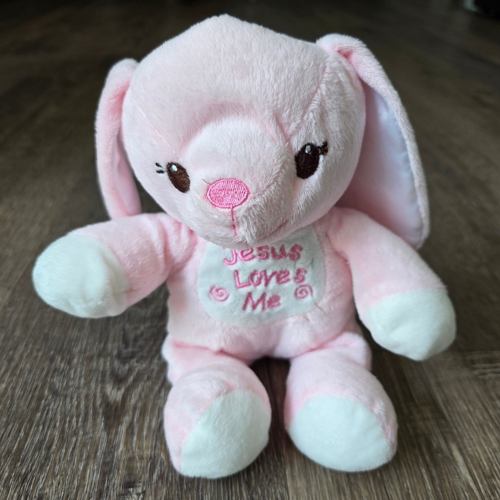 Dan Dee Jesus Loves Me Plush Bunny Rabbit Pink White Small Religious Easter Toy